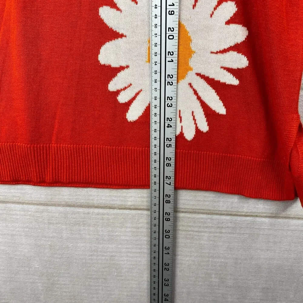 Laurie Felt Womens Sweater Sz S Rayon Cashmere Blend Orange Daisy Print V Neck